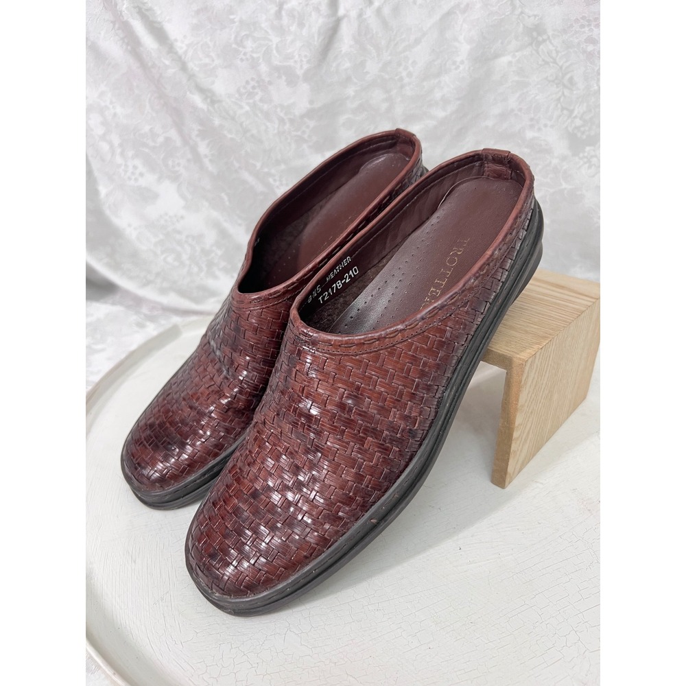 Trotters Heather Brown Woven Leather Mules Slip On Shoes T2178-210 Womens 8.5 S